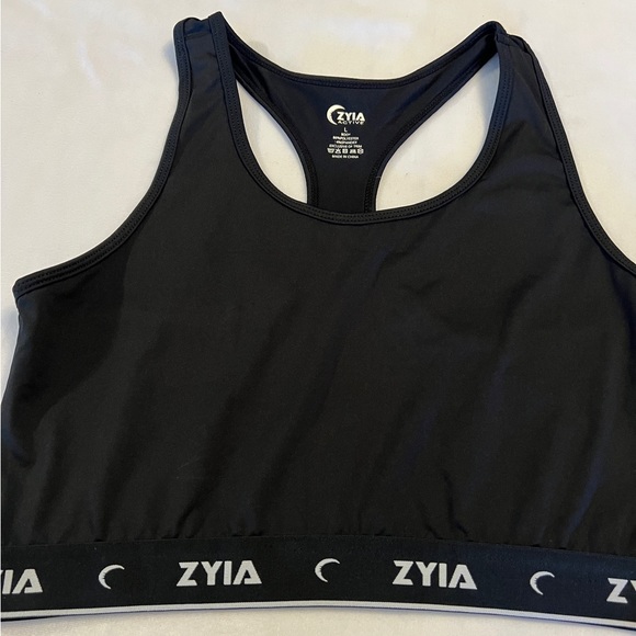 L ZYIA active comfort Sports Bra Black Large Racerback Unlined Unpadded Sportsw - Picture 2 of 6